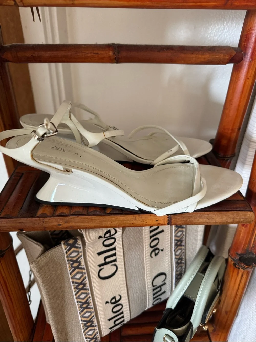 Zara White Patent Wedge Sandals